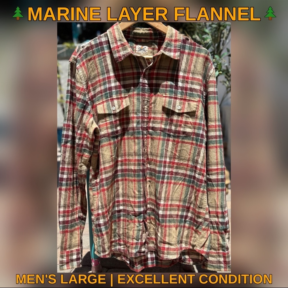 Marine Layer Men’s L Multicolor Plaid Flannel Shirt – Excellent Condition